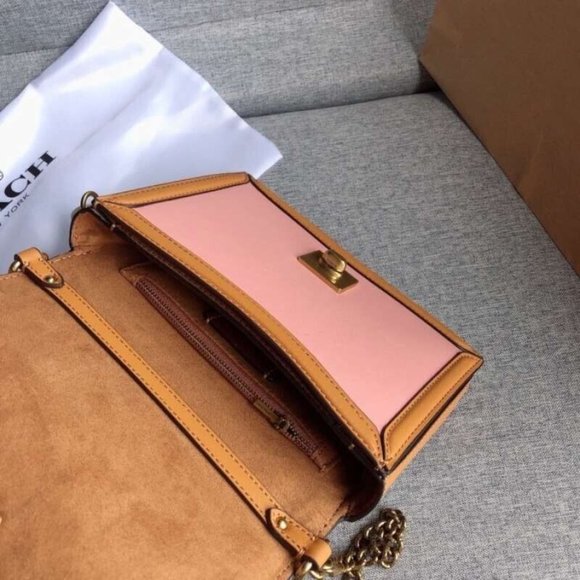 🌺🌹 Coach Colorblock Hutton Shoulder Bag Brass/Ivory Blush Multi 89070 - Picture 10 of 13